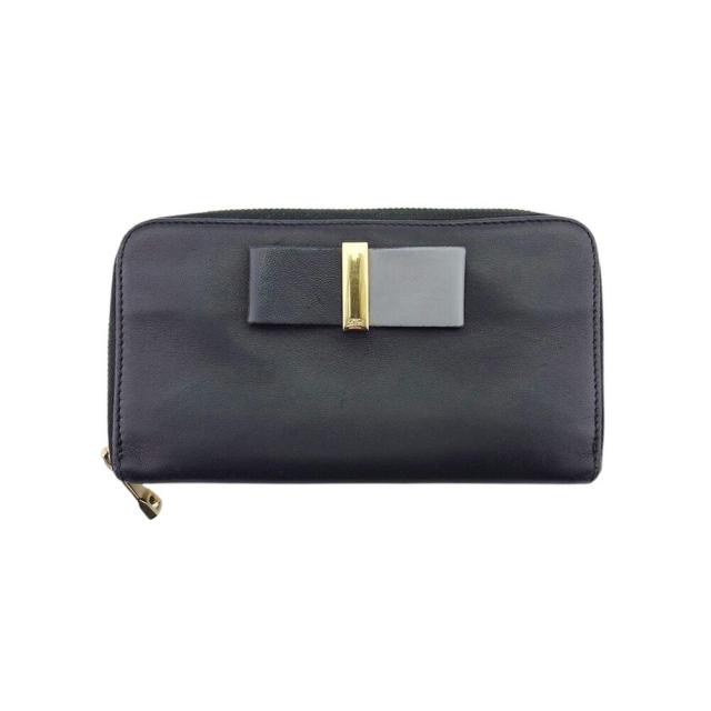 【BIGお買い物ラリー★30%OFFセール中】クロエ Chloe 長財布レザーボウ リボン ブラック グレー 灰色 ゴールド レディース 中古