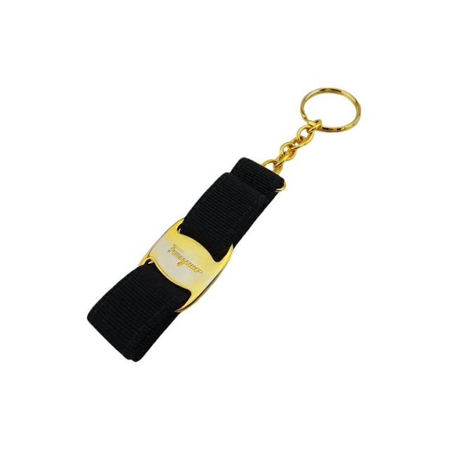 【BIGお買い物ラリー★30%OFFセール中】サルヴァトーレフェラガモ Salvatore Ferragamo キーホルダーヴァラリボン ゴールド ブラック レディース 中古