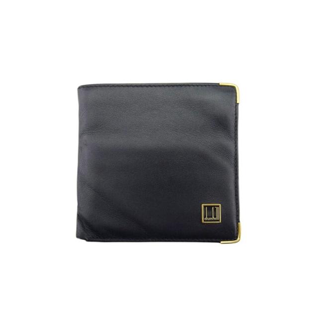 【BIGお買い物ラリー★30%OFFセール中】ダンヒル Dunhill 二つ折り財布ロゴプレート ブラック ゴールド レディース 中古