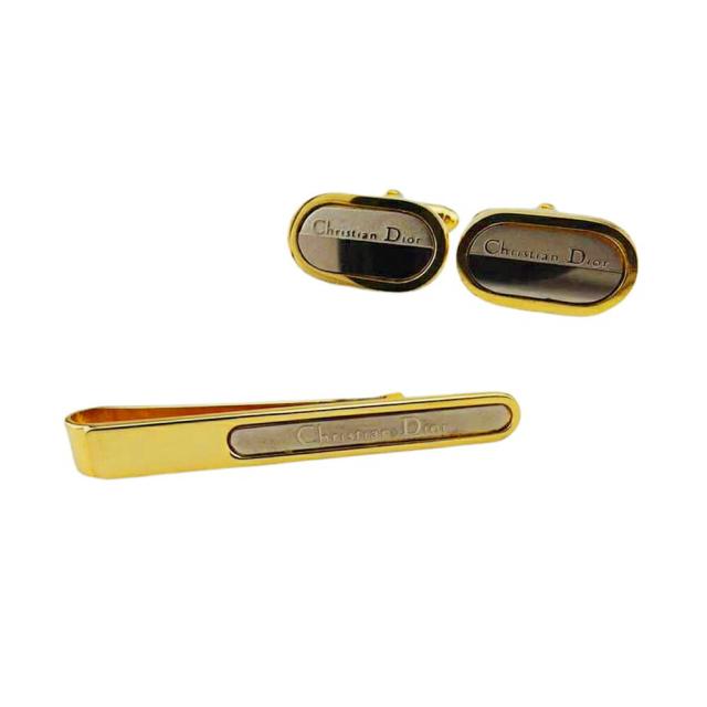 ディオール Dior カフス2アイテムセット ロゴ スウィヴル式 クリップ式 ゴールド シルバー レディース 中古