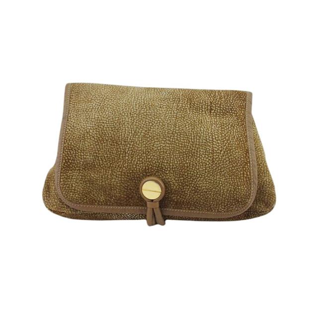 【BIGお買い物ラリー★30%OFFセール中】ボルボネーゼ BORBONESE クラッチバッグうずら柄 redwallタグ付き ブラウン ベージュ ゴールド レディース 中古