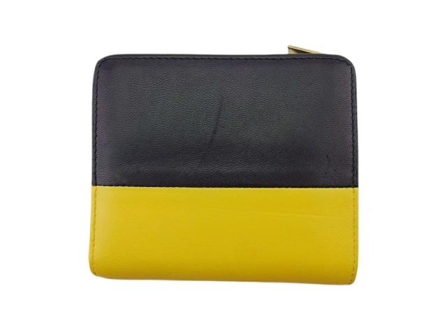 セリーヌ CELINE 二つ折り財布バイカラー ロゴ イエロー ブラック ゴールド レディース 中古_1