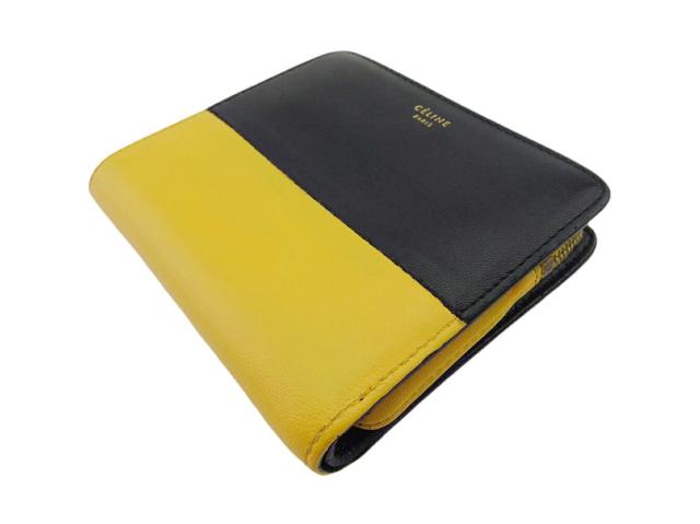 セリーヌ CELINE 二つ折り財布バイカラー ロゴ イエロー ブラック ゴールド レディース 中古_3