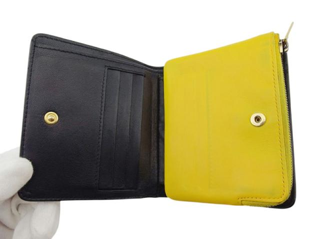 セリーヌ CELINE 二つ折り財布バイカラー ロゴ イエロー ブラック ゴールド レディース 中古_4