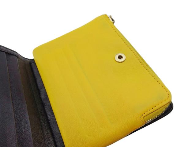 セリーヌ CELINE 二つ折り財布バイカラー ロゴ イエロー ブラック ゴールド レディース 中古_5