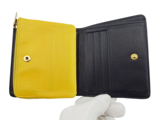 セリーヌ CELINE 二つ折り財布バイカラー ロゴ イエロー ブラック ゴールド レディース 中古_6