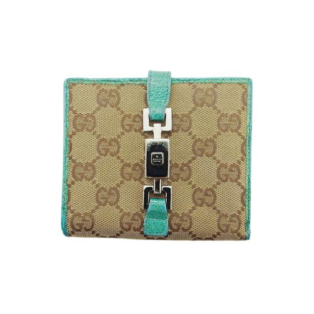 【X'masセール★30%OFF】グッチ GUCCI 二つ折り財布GGキャンバス ジャッキー ベージュ ブラウン グリーン レディース 中古