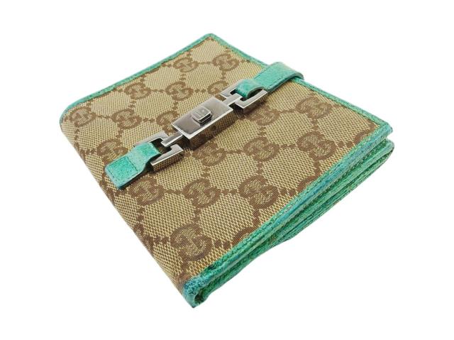 グッチ GUCCI 二つ折り財布GGキャンバス ジャッキー ベージュ ブラウン グリーン レディース 中古_3