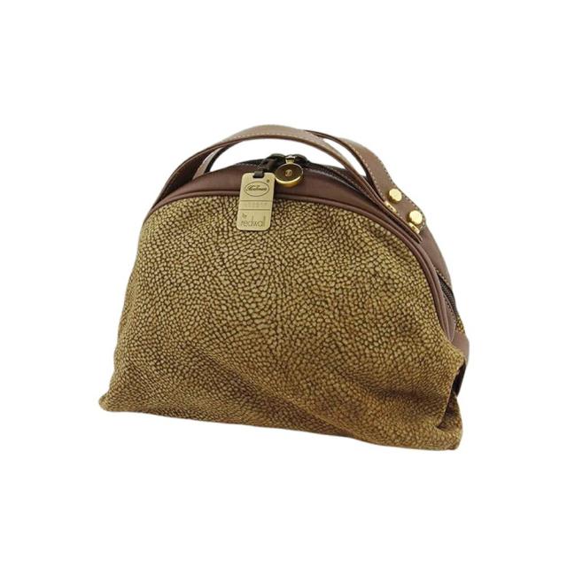 【X'masセール★30%OFF】ボルボネーゼ BORBONESE ハンドバッグうずら柄 redwallタグ付き ブラウン ベージュ ゴールド レディース 中古