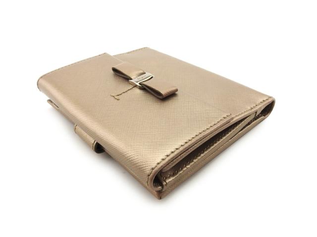 【GWタイムセール】サルヴァトーレフェラガモ Salvatore Ferragamo 二つ折り財布ヴァラリボン ゴールド シルバー レディース 中古_3