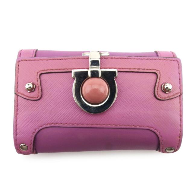 【BIGお買い物ラリー★30%OFFセール中】サルヴァトーレフェラガモ Salvatore Ferragamo キーケースガンチーニ ピンク パープル シルバー レディース 中古