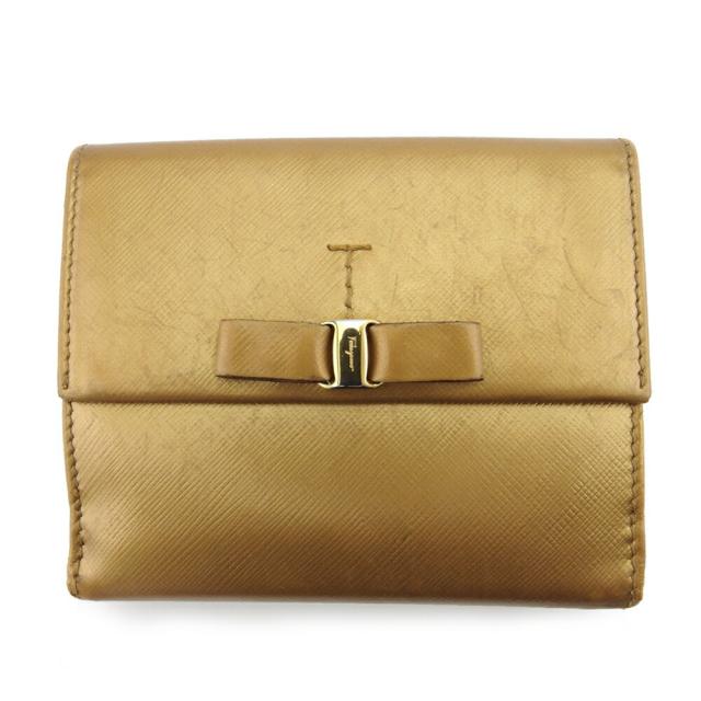 【BIGお買い物ラリー★30%OFFセール中】サルヴァトーレフェラガモ Salvatore Ferragamo 二つ折り財布ヴァラ ゴールド レディース 中古