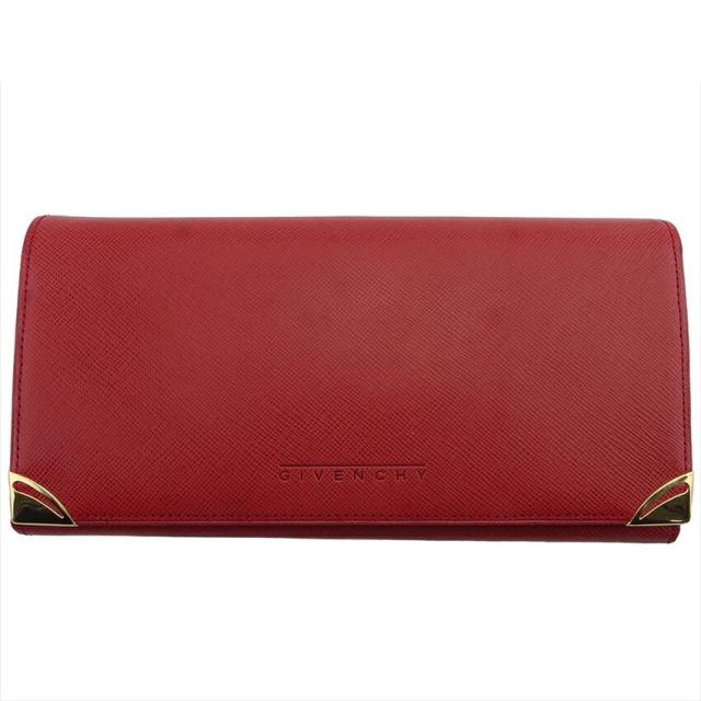 【BIGお買い物ラリー★30%OFFセール中】ジバンシィ GIVENCHY 長財布ロゴ 角プレート レッド ゴールド レディース 中古