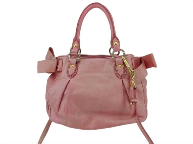 【30％OFF★週末タイムSALE】ミュウミュウ MIUMIU ショルダーバッグリボン ピンク ゴールド レディース 中古_1
