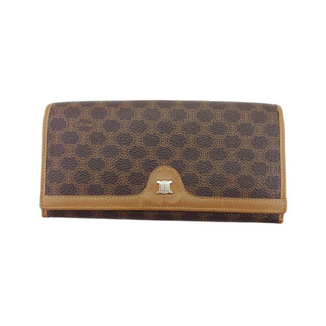 【BIGお買い物ラリー★30%OFFセール中】セリーヌ CELINE 長財布マカダム ブラウン ベージュ ゴールド レディース 中古