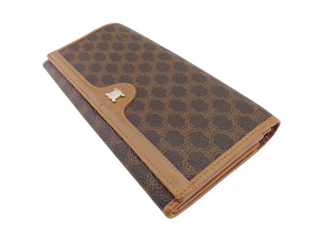 【30％OFF★週末タイムSALE】セリーヌ CELINE 長財布マカダム ブラウン ベージュ ゴールド レディース 中古_3