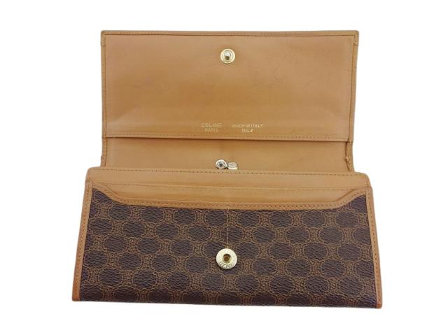【30％OFF★週末タイムSALE】セリーヌ CELINE 長財布マカダム ブラウン ベージュ ゴールド レディース 中古_4