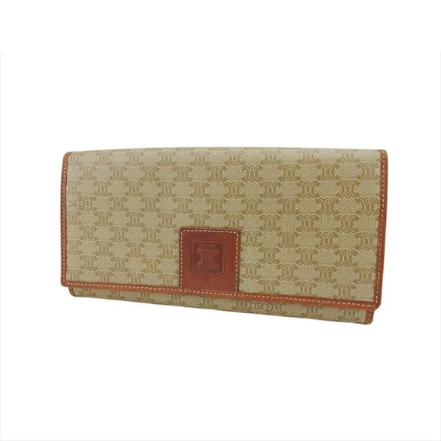 【X'masセール★30%OFF】セリーヌ CELINE 二つ折り財布マカダム マカダム ベージュ×ブラウン レディース 中古