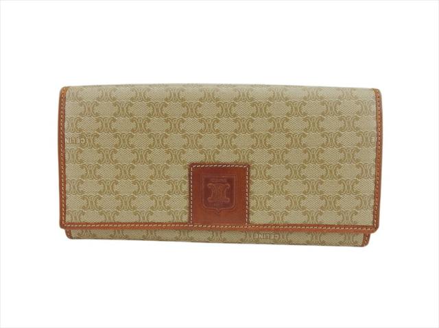 セリーヌ CELINE 二つ折り財布マカダム マカダム ベージュ×ブラウン レディース 中古_1
