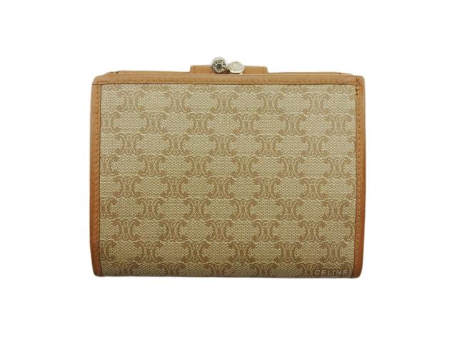セリーヌ CELINE 二つ折り財布マカダム ベージュ ブラウン ゴールド レディース 中古_1