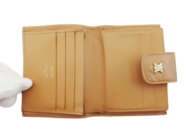 セリーヌ CELINE 二つ折り財布マカダム ベージュ ブラウン ゴールド レディース 中古_4