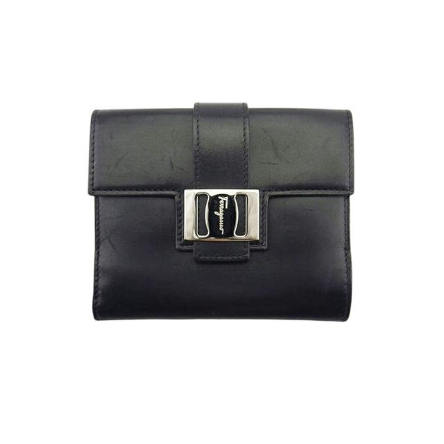 【X'masセール★30%OFF】サルヴァトーレフェラガモ Salvatore Ferragamo 二つ折り財布ヴァラ ブラック シルバー レディース 中古
