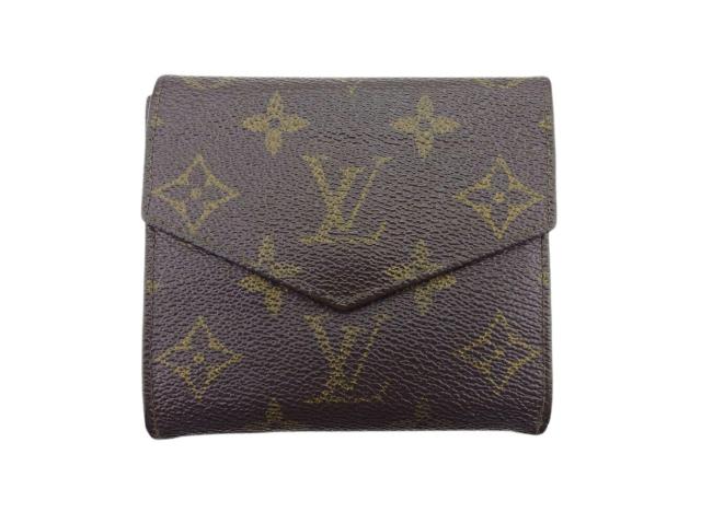 ルイ・ヴィトン LOUIS VUITTON 二つ折り財布モノグラム ポルトモネビエ（旧タイプ） ブラウン ベージュ ゴールド レディース 中古_1