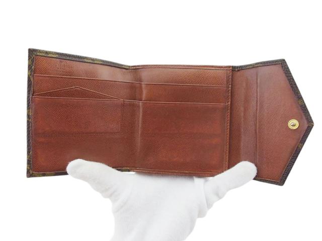 ルイ・ヴィトン LOUIS VUITTON 二つ折り財布モノグラム ポルトモネビエ（旧タイプ） ブラウン ベージュ ゴールド レディース 中古_4