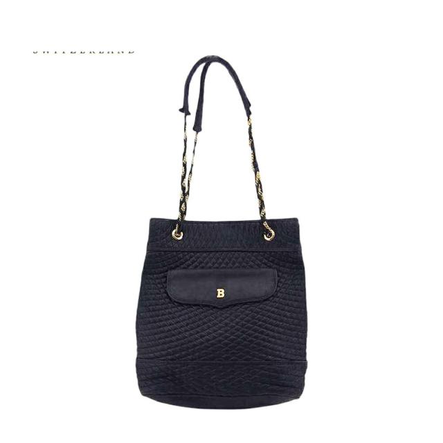 【BIGお買い物ラリー★30%OFFセール中】バリー BALLY ショルダーバッグキルティング Bマーク ブラック ゴールド レディース 中古