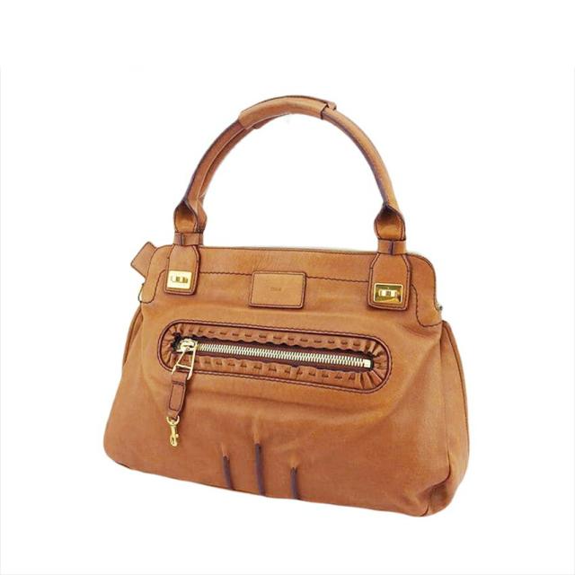 【X'masセール★30%OFF】クロエ Chloe ハンドバッグロゴ ブラウン ゴールド レディース 中古