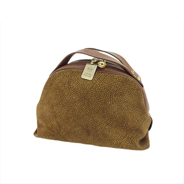 【BIGお買い物ラリー★30%OFFセール中】ボルボネーゼ BORBONESE ハンドバッグうずら柄 redwallタグ付き ブラウン ベージュ ゴールド レディース 中古