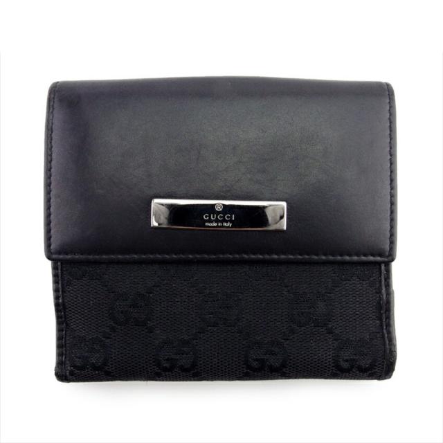 【BIGお買い物ラリー★30%OFFセール中】グッチ GUCCI 二つ折り財布GGキャンバス ブラック シルバー レディース 中古