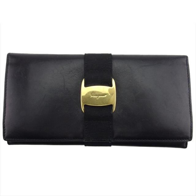 【BIGお買い物ラリー★30%OFFセール中】サルヴァトーレフェラガモ Salvatore Ferragamo 長財布ヴァラ ブラック ゴールド レディース 中古