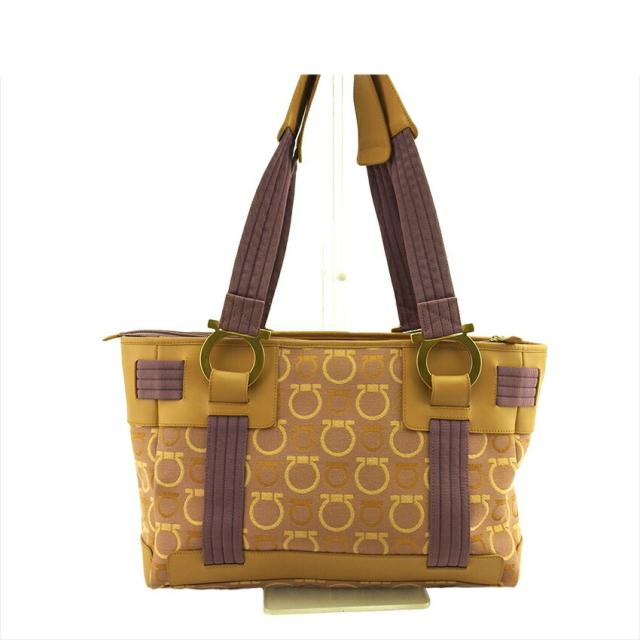 【X'masセール★30%OFF】サルヴァトーレフェラガモ Salvatore Ferragamo トートバッグガンチーニ パープル ベージュ ゴールド レディース 中古