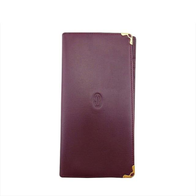 【X'masセール★30%OFF】カルティエ CARTIER 札入れマストライン マストライン ボルドー×ゴールド レディース 中古