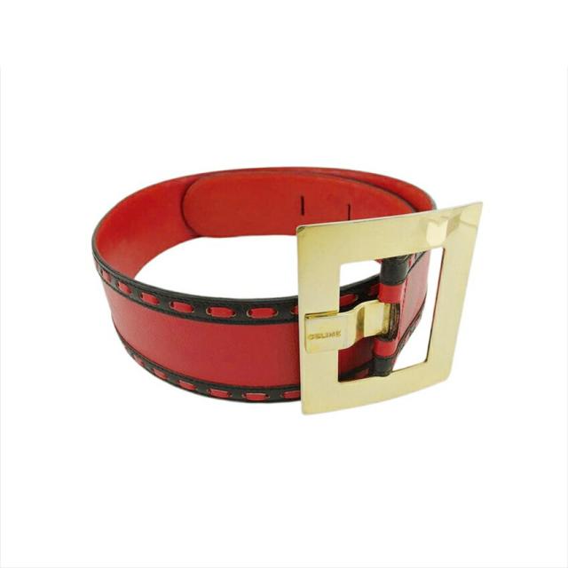 【X'masセール★30%OFF】セリーヌ CELINE ベルト レッド×ブラック×ゴールド レディース 中古