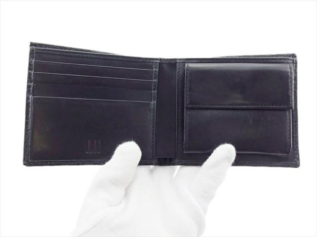 ダンヒル Dunhill 二つ折り財布 シャーシライン ブラック×シルバー レディース 中古_4