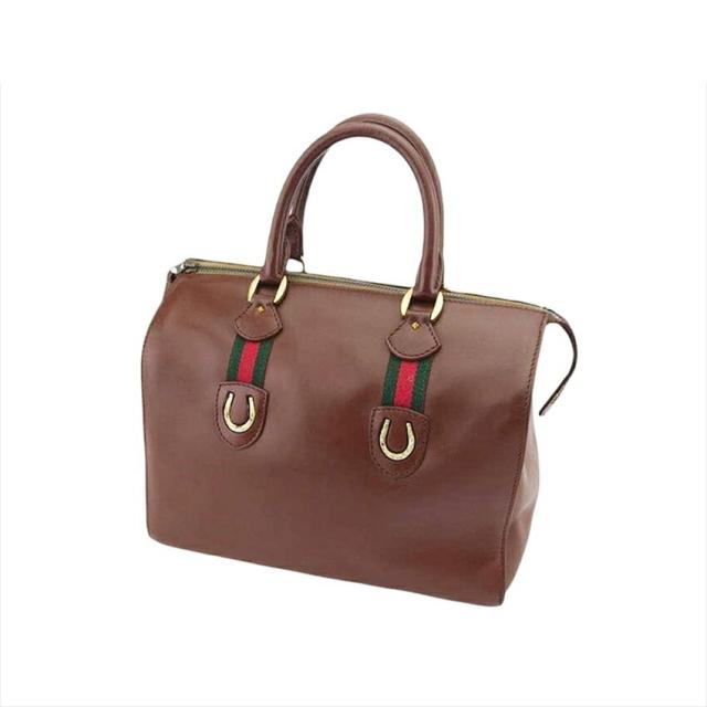 【X'masセール★30%OFF】グッチ GUCCI ボストンバッグシェリーライン オールドグッチ ブラウン グリーン レッド レディース 中古