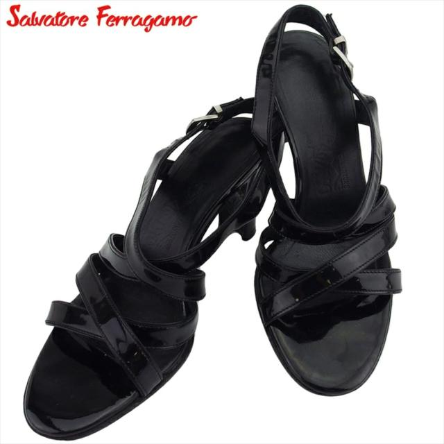 【Salvatore Ferragamo】ブラックストラップサンダル サルヴァトーレフェラガモ Salvatore Ferragamo サンダル クロス
