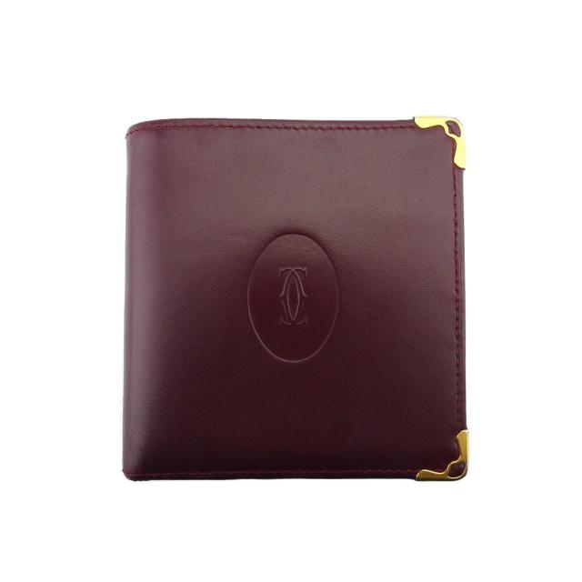 ✨未使用✨Cartier カルティエ　折り財布　マストライン　ボルドー　レザー Cartier ワインレッド レザー 二つ折り財布(未使用) カルティエ