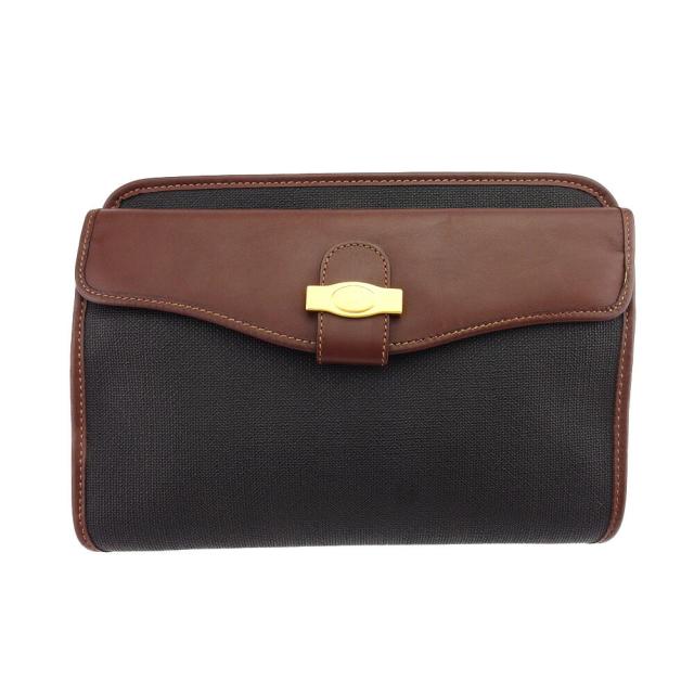 【BIGお買い物ラリー★30%OFFセール中】ダンヒル Dunhill クラッチバッグヘリンボーン ブラック ブラウン ゴールド レディース 中古
