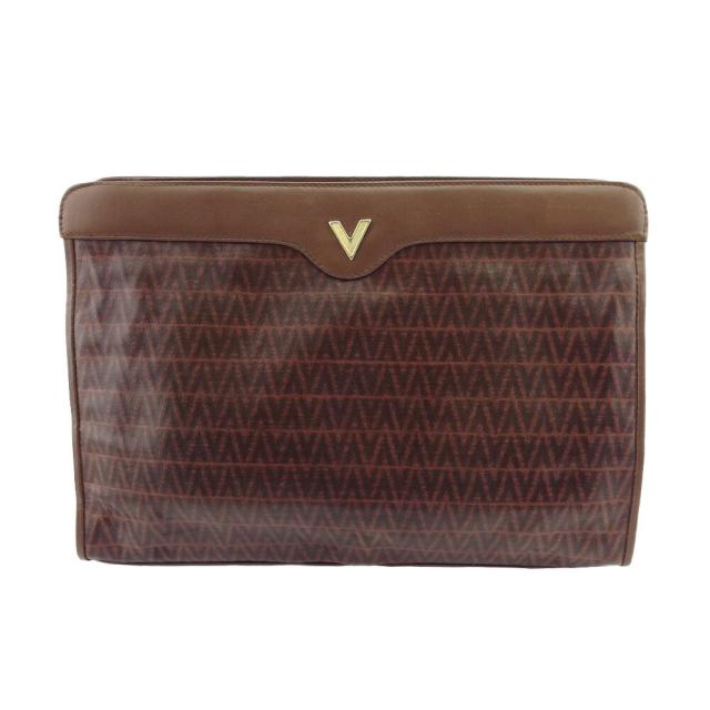 【BIGお買い物ラリー★30%OFFセール中】マリオ・ヴァレンティノ MARIO VALENTINO クラッチバッグVマーク ブラウン シルバー ゴールド レディース 中古