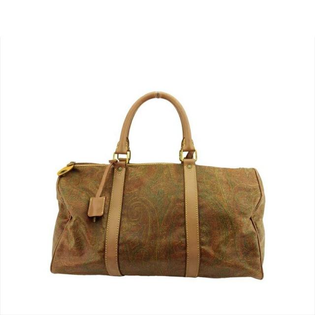 【X'masセール★30%OFF】エトロ ETRO ボストンバッグペイズリー ブラウン ベージュ ゴールド系 レディース 中古