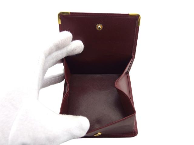 【30％OFF★土日ひと休み大売り出し】カルティエ CARTIER 二つ折り紙入れ帆柱生産ライン ボルドーワイン ゴールド レディース 中古