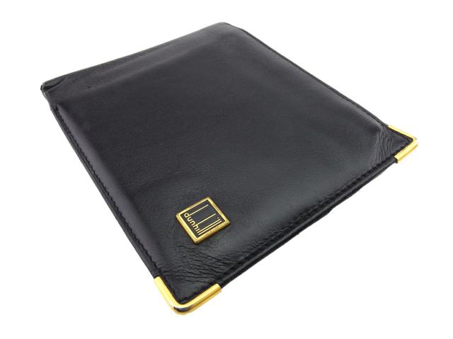 ダンヒル Dunhill 二つ折り財布ロゴプレート ブラック ゴールド レディース 中古_3