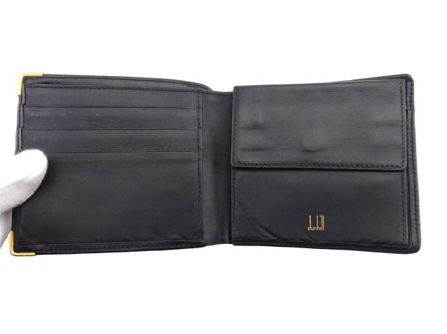 ダンヒル Dunhill 二つ折り財布ロゴプレート ブラック ゴールド レディース 中古_4