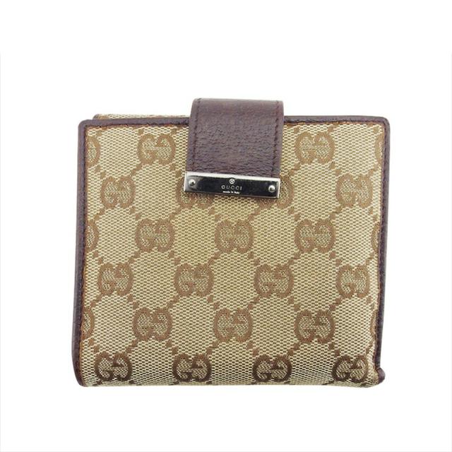 【BIGお買い物ラリー★30%OFFセール中】グッチ GUCCI 二つ折り財布GGキャンバス ベージュ ブラウン シルバー レディース 中古
