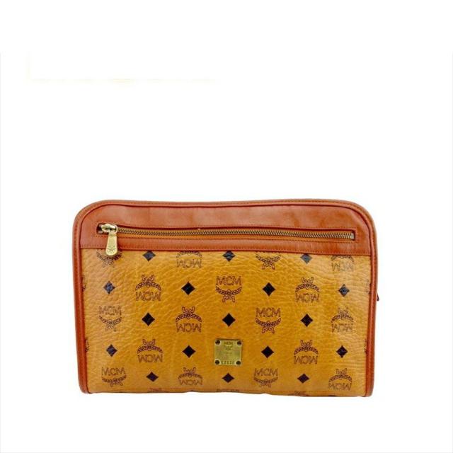 【BIGお買い物ラリー★30%OFFセール中】エム・シー・エム MCM クラッチバッグロゴグラム ヴィセトス ライトブラウン ブラウン ブラック レディース 中古