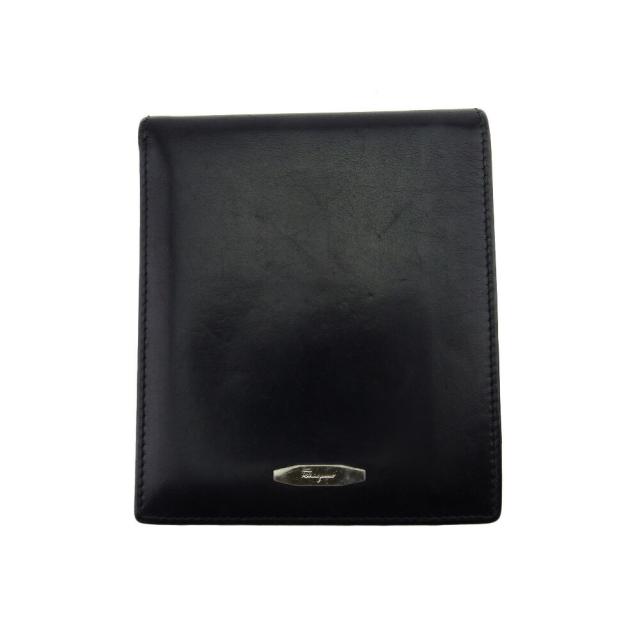 【BIGお買い物ラリー★30%OFFセール中】サルヴァトーレフェラガモ Salvatore Ferragamo 二つ折り財布ロゴプレート ブラック シルバー レディース 中古