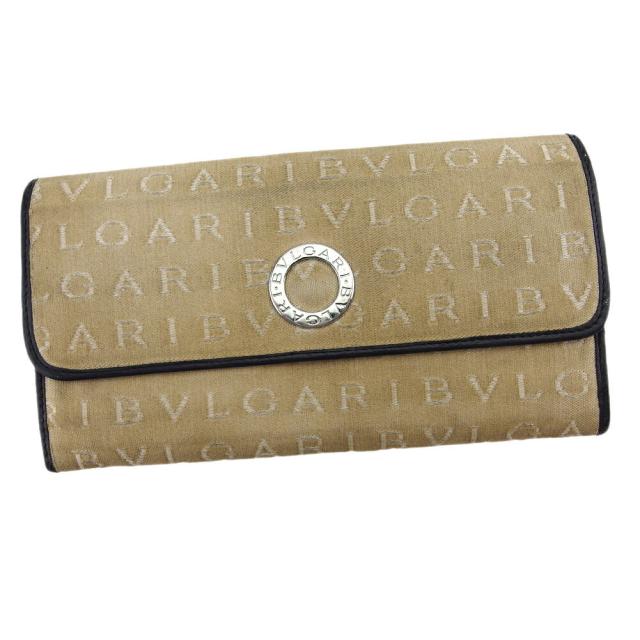 【BIGお買い物ラリー★30%OFFセール中】ブルガリ BVLGARI 長財布ロゴマニア ベージュ　ブラック レディース 中古
